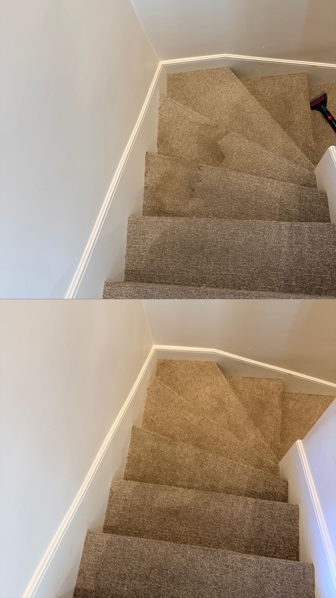 Comparaison photographique d'un escalier moquetté